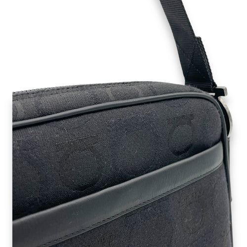 Gancini Shoulder Bag Black in Jacquard, Silver hardware