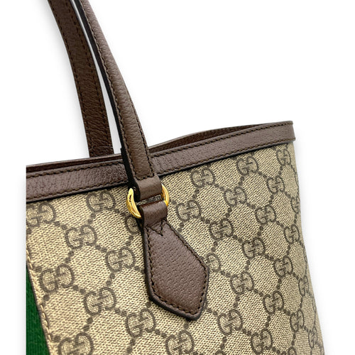 Ophidia Medium Brown Tote Bag in Monogram Coated Canvas, Gold hardware