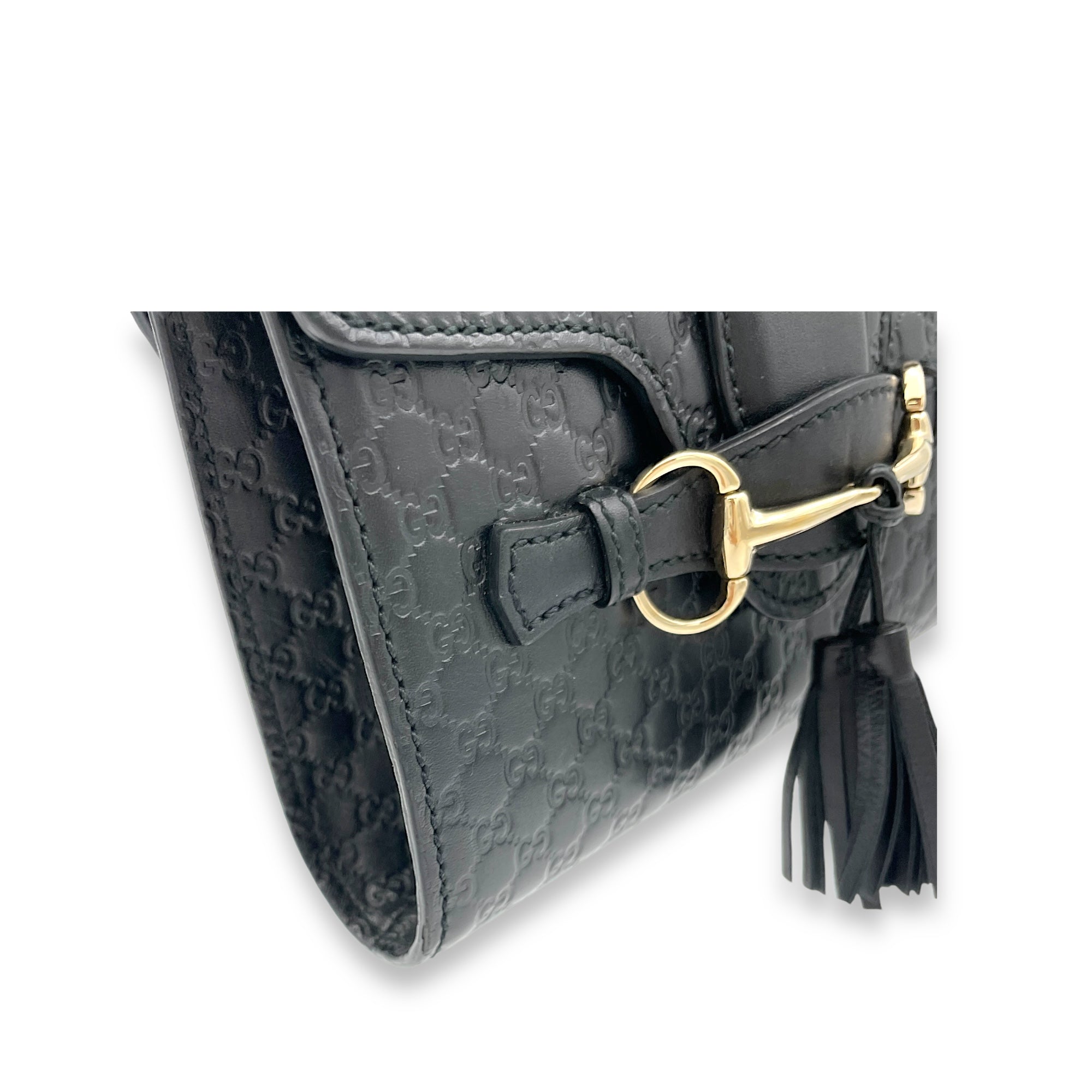 Microguccissima Mini Emily Black Crossbody Bag in Calfskin, Gold hardware