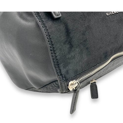 Pandora Medium Black Shoulder Bag in Ponyhair Lambskin, Silver hardware