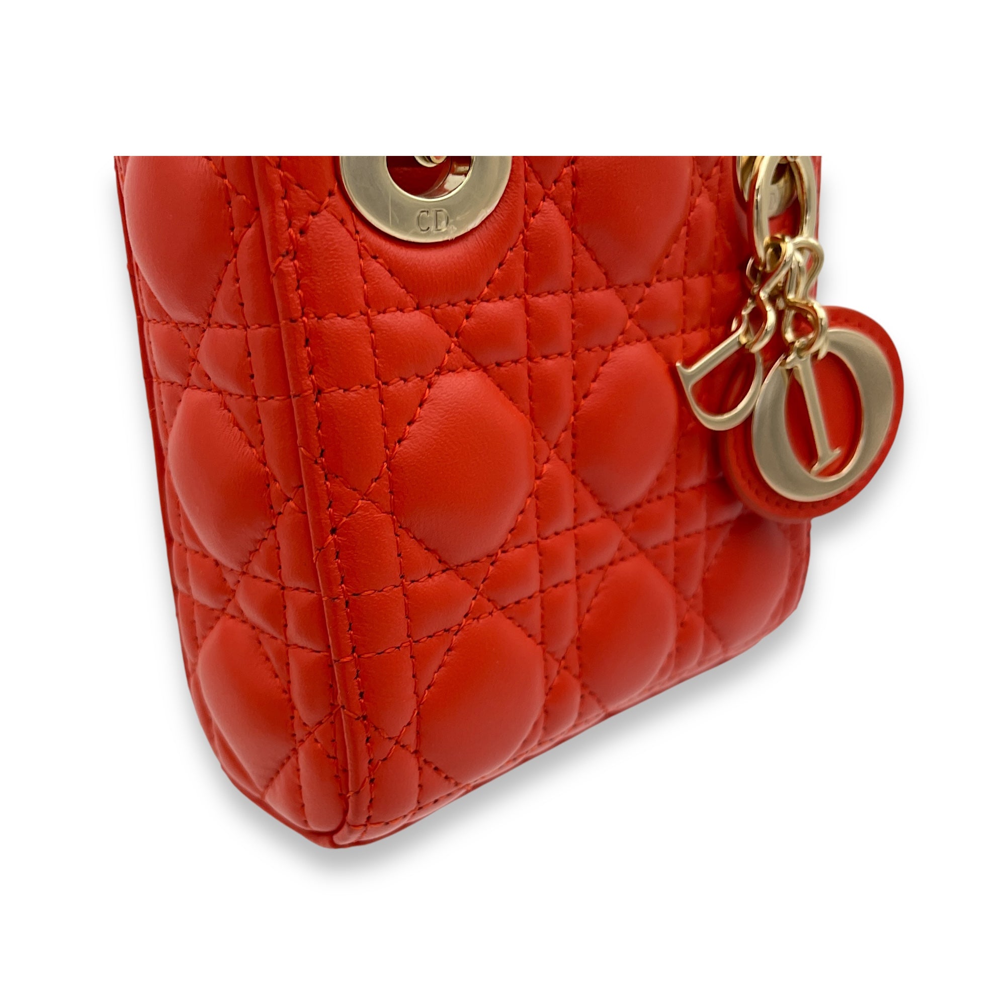 Lady Dior micro Top handle bag in Lambskin, Gold Hardware