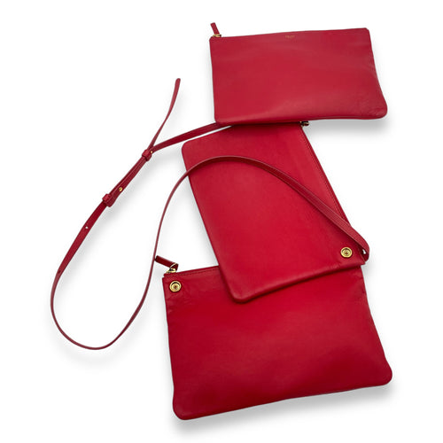 Trio Large Red Crossbody Bag in Lambskin, Gold hardware