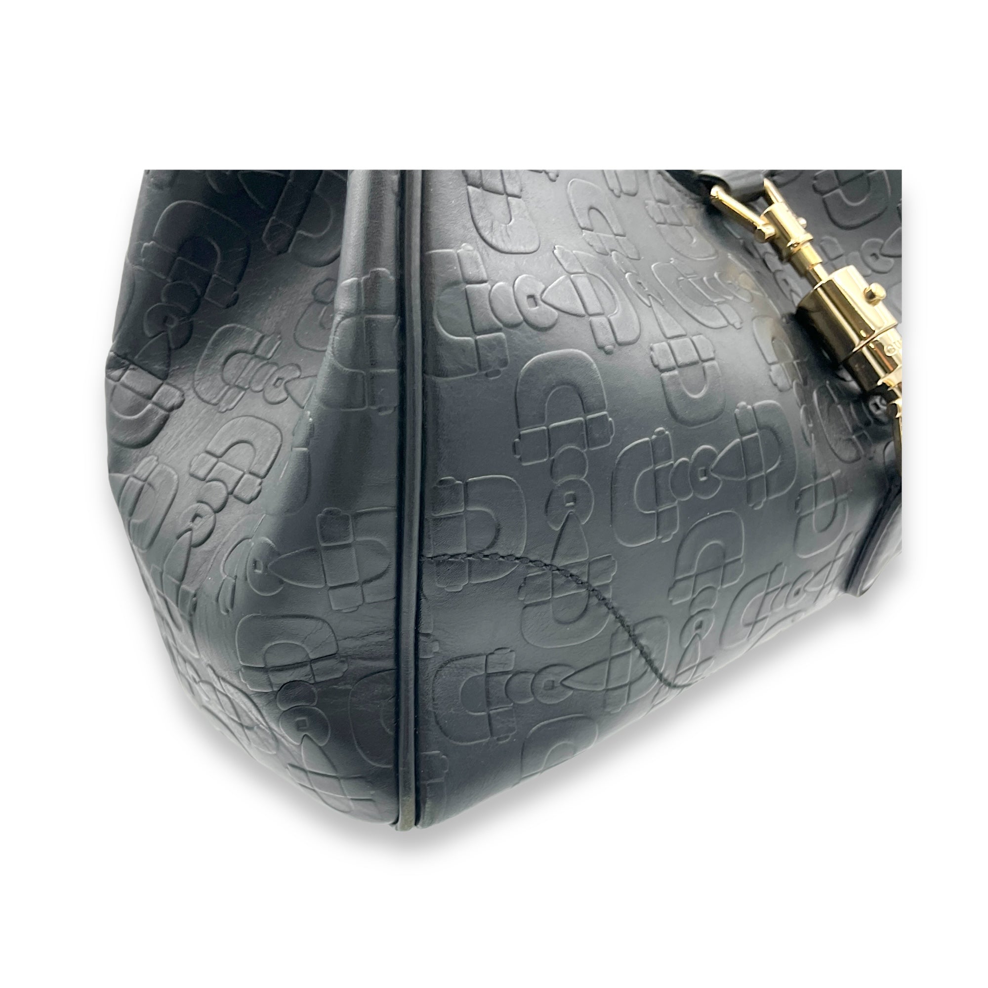 Horsebit Jackie Black Shoulder Bag in Calfskin, Gold hardware