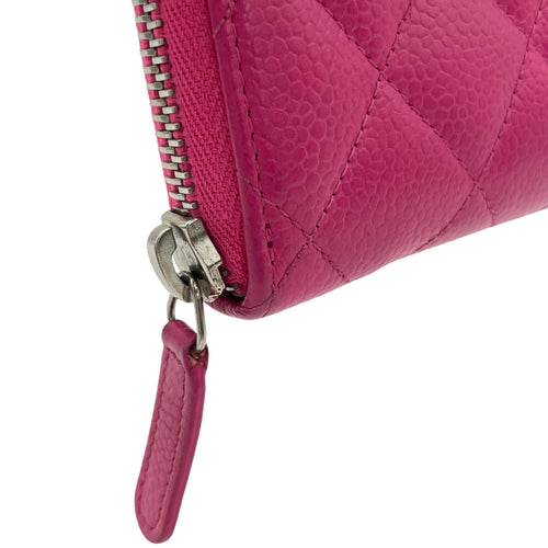 Quilted Timeless Compact Pink Wallet in Caviar Leather, Silver hardware