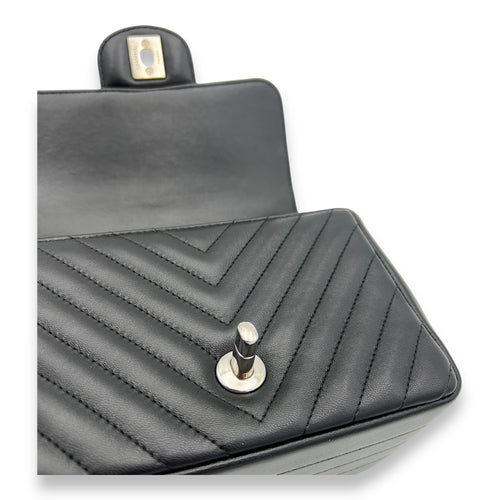 Chevron Crossbody Bag Mini Black in Lambskin, Silver hardware