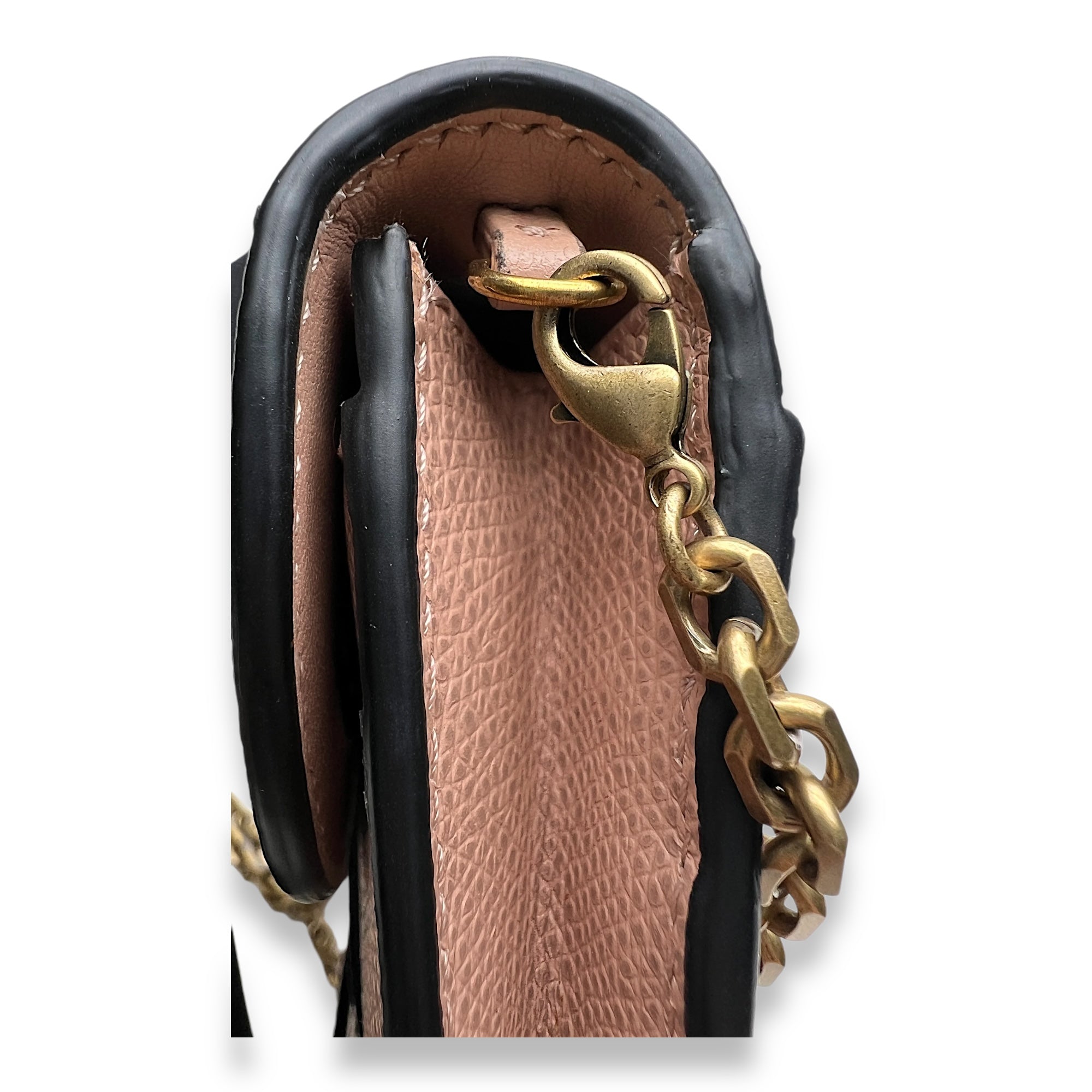 Saddle Beige Wallet On Chain in Calfskin, Gold hardware