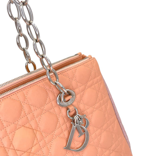 Cannage Top Handle Bag Medium Pink in Lambskin, Silver hardware