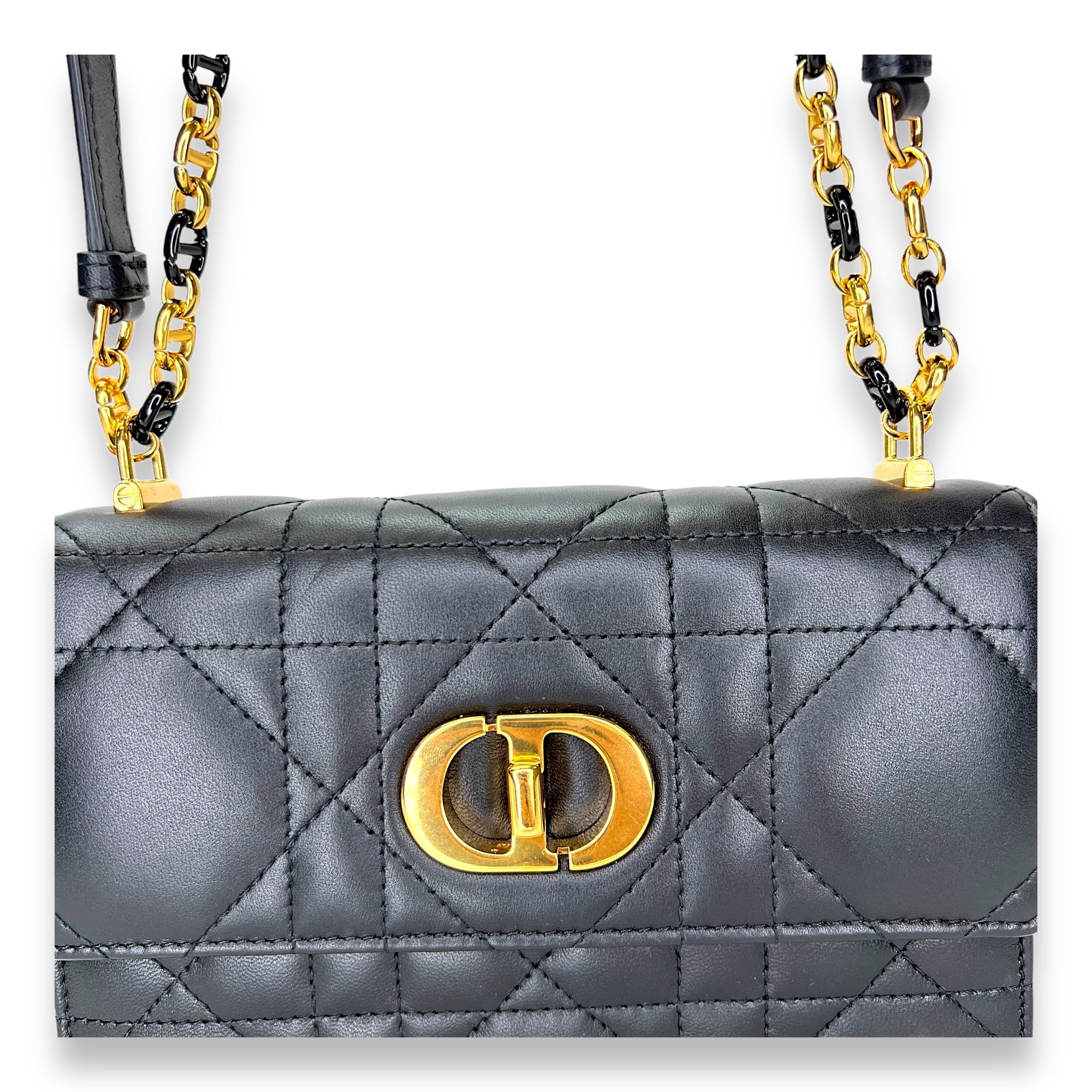 Miss Caro Black Crossbody Bag in Calfskin, Gold hardware