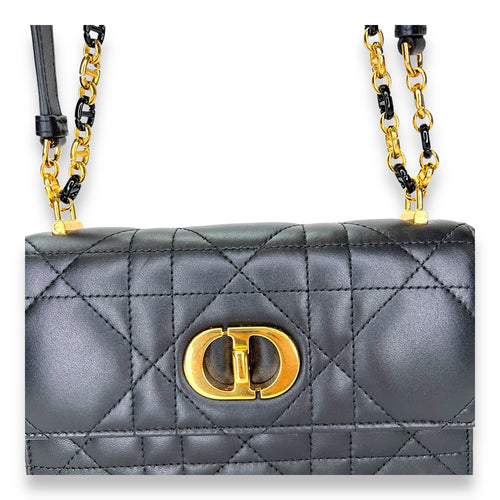 Miss Caro Black Crossbody Bag in Calfskin, Gold hardware