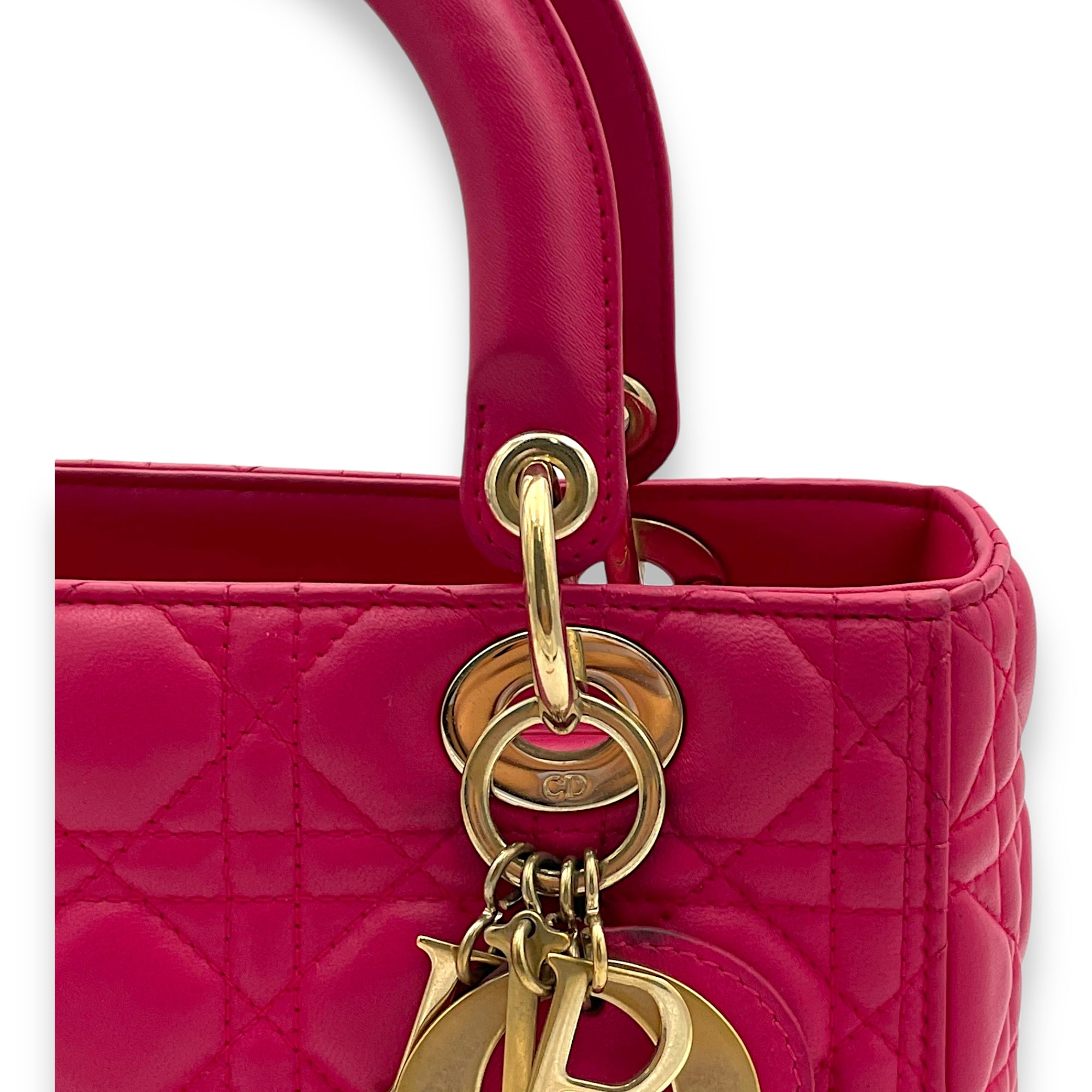 Lady Dior Medium Top handle bag in Lambskin, Gold Hardware