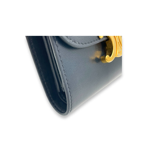 Triomphe Compact Blue Wallet in Calfskin, Gold hardware