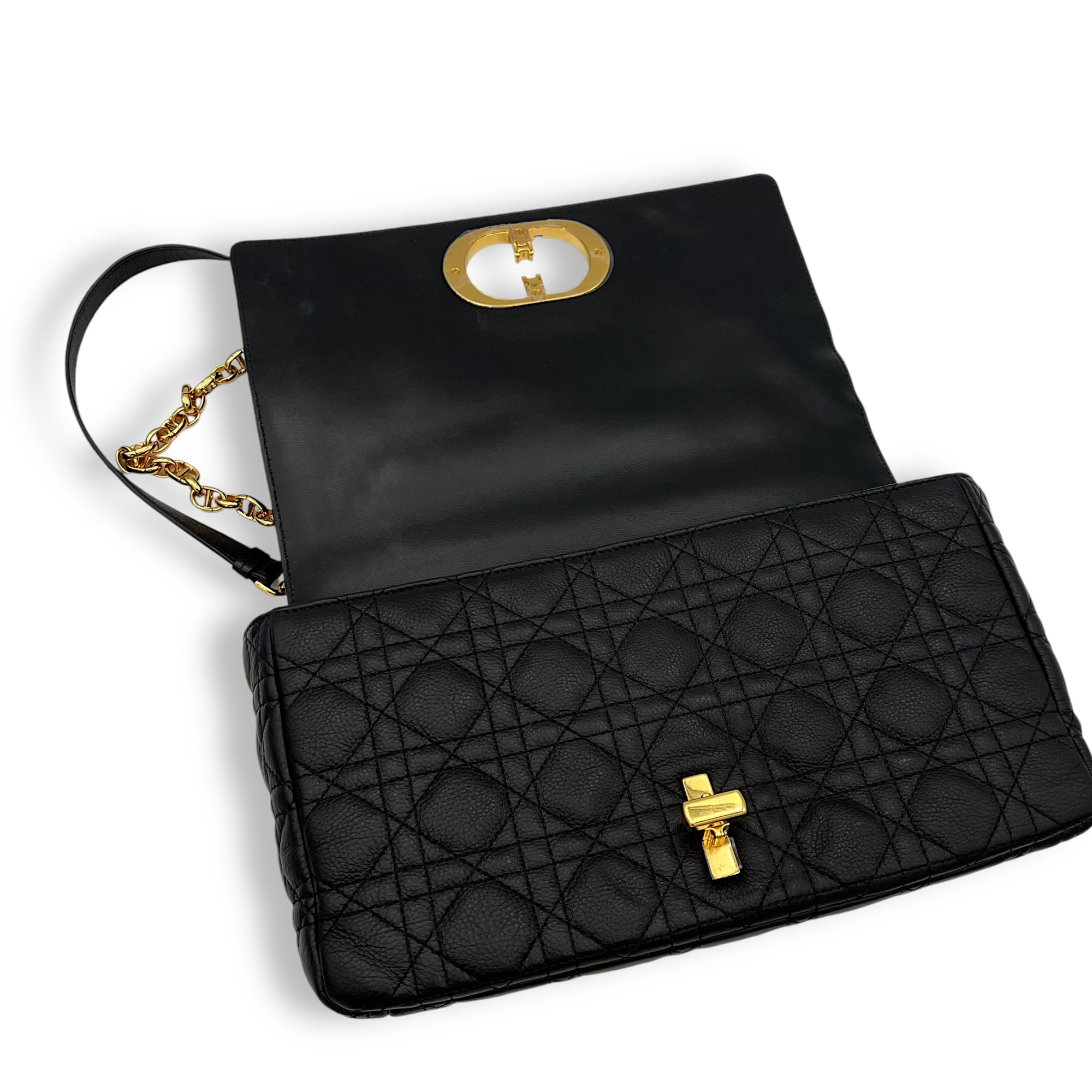 Caro Shoulder Bag Large Black in Calfskin , Gold Hardware