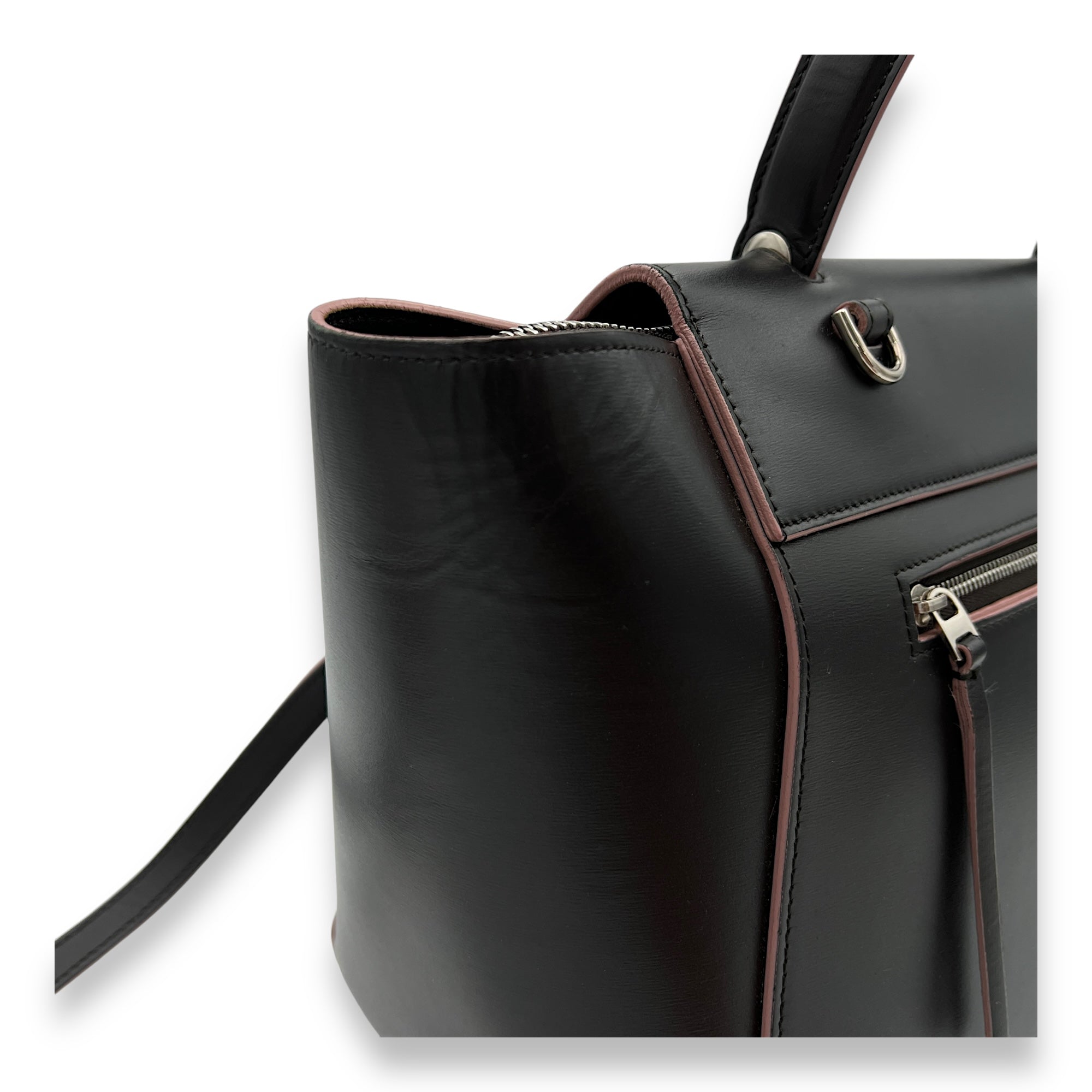 Belt Top Handle Bag Black in Calfskin, Silver hardware