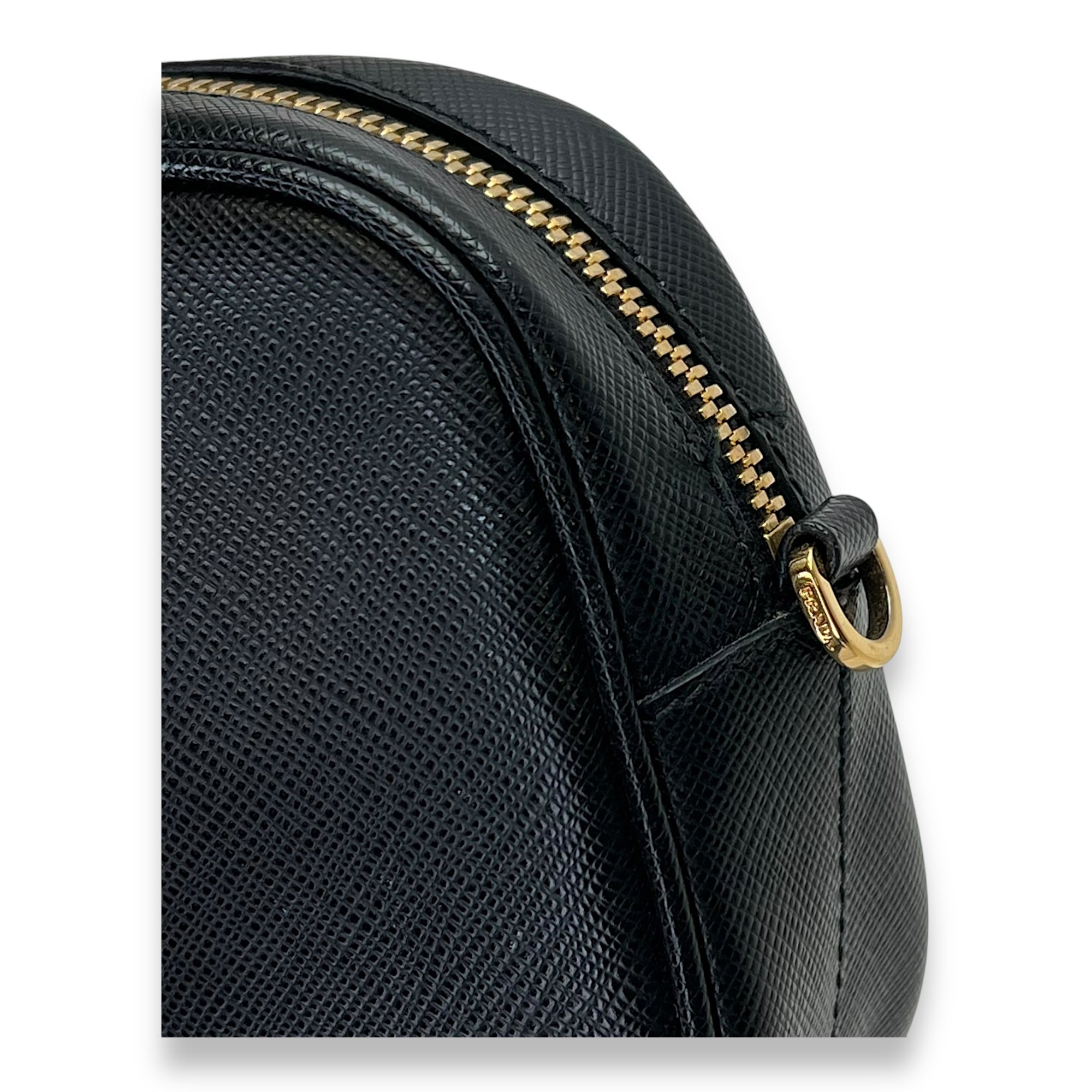 Camera Black Crossbody Bag in Saffiano Leather, Gold hardware