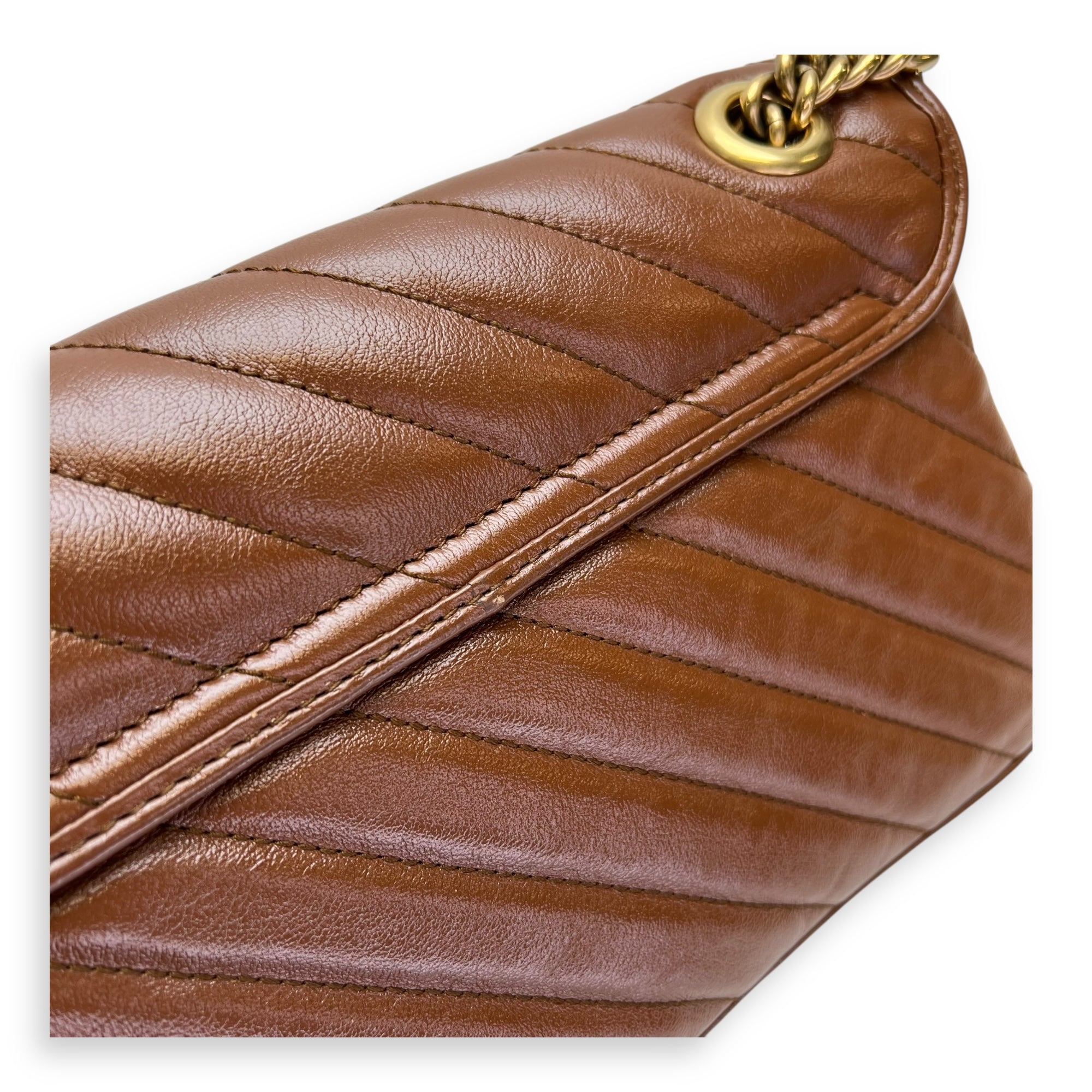 marmont Shoulder Bag Small Brown in Calfskin, Gold hardware