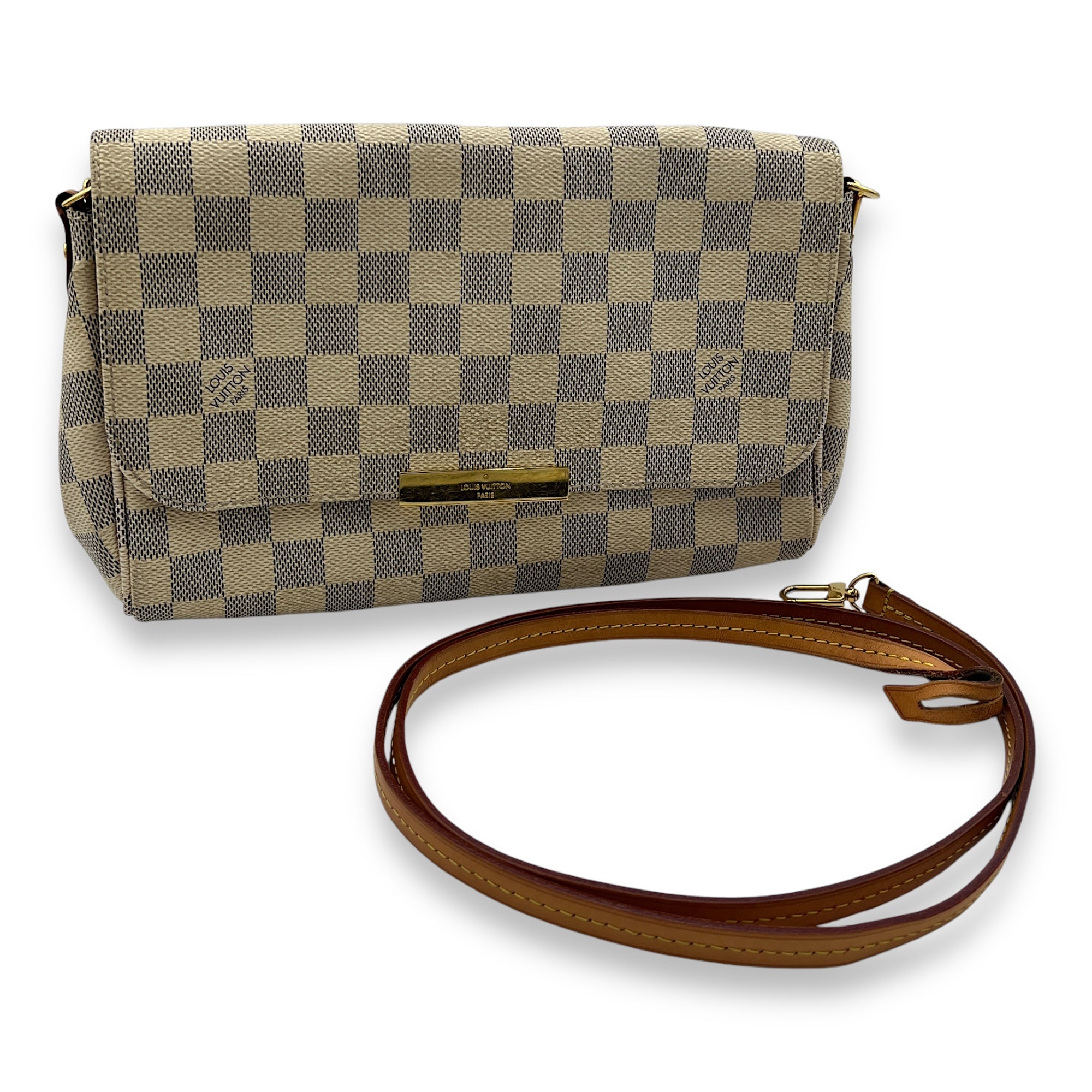 Favourite Crossbody Bag Damier Azur in Coated Canvas, Gold hardware