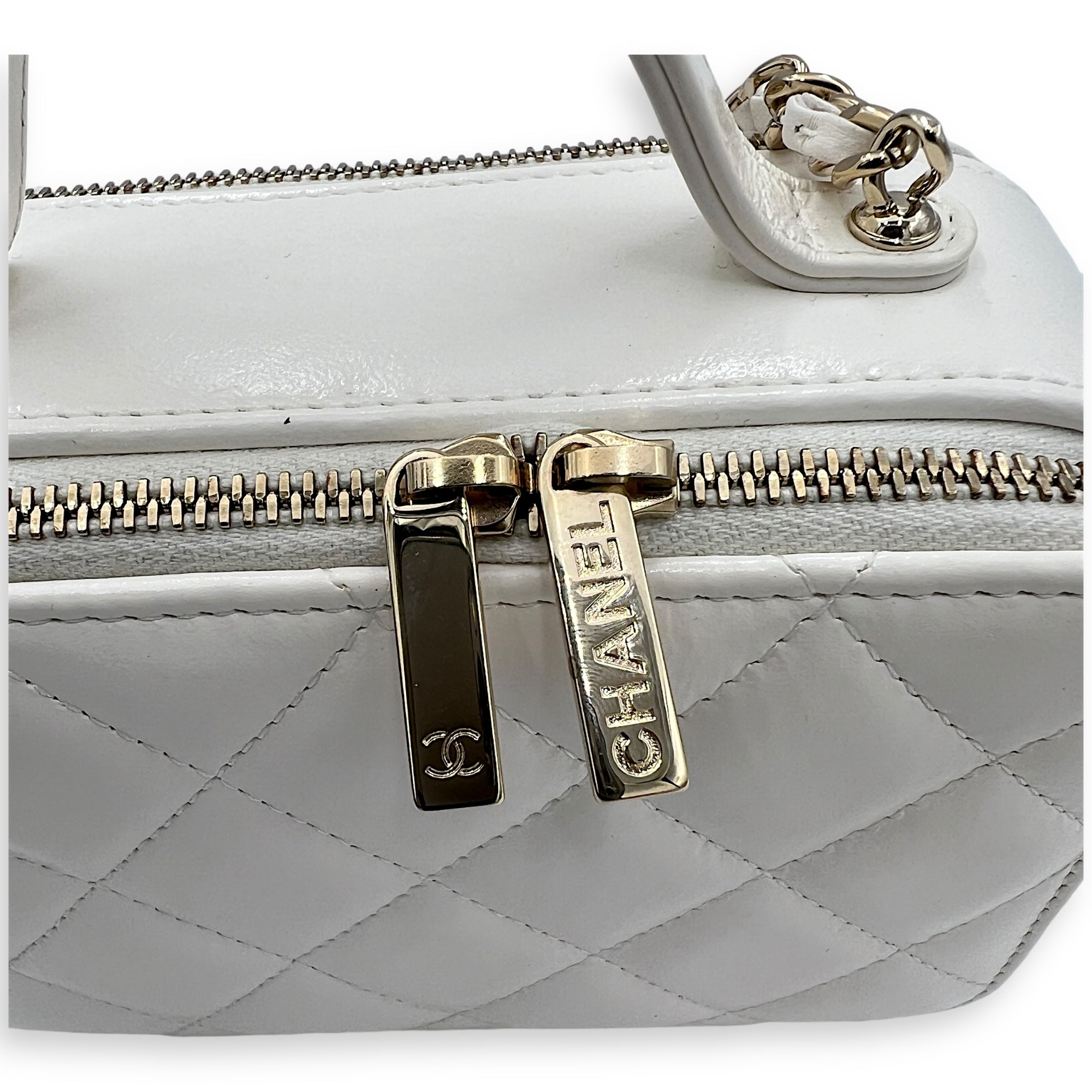 Vanity Top Handle Bag White in Calfskin, Gold hardware