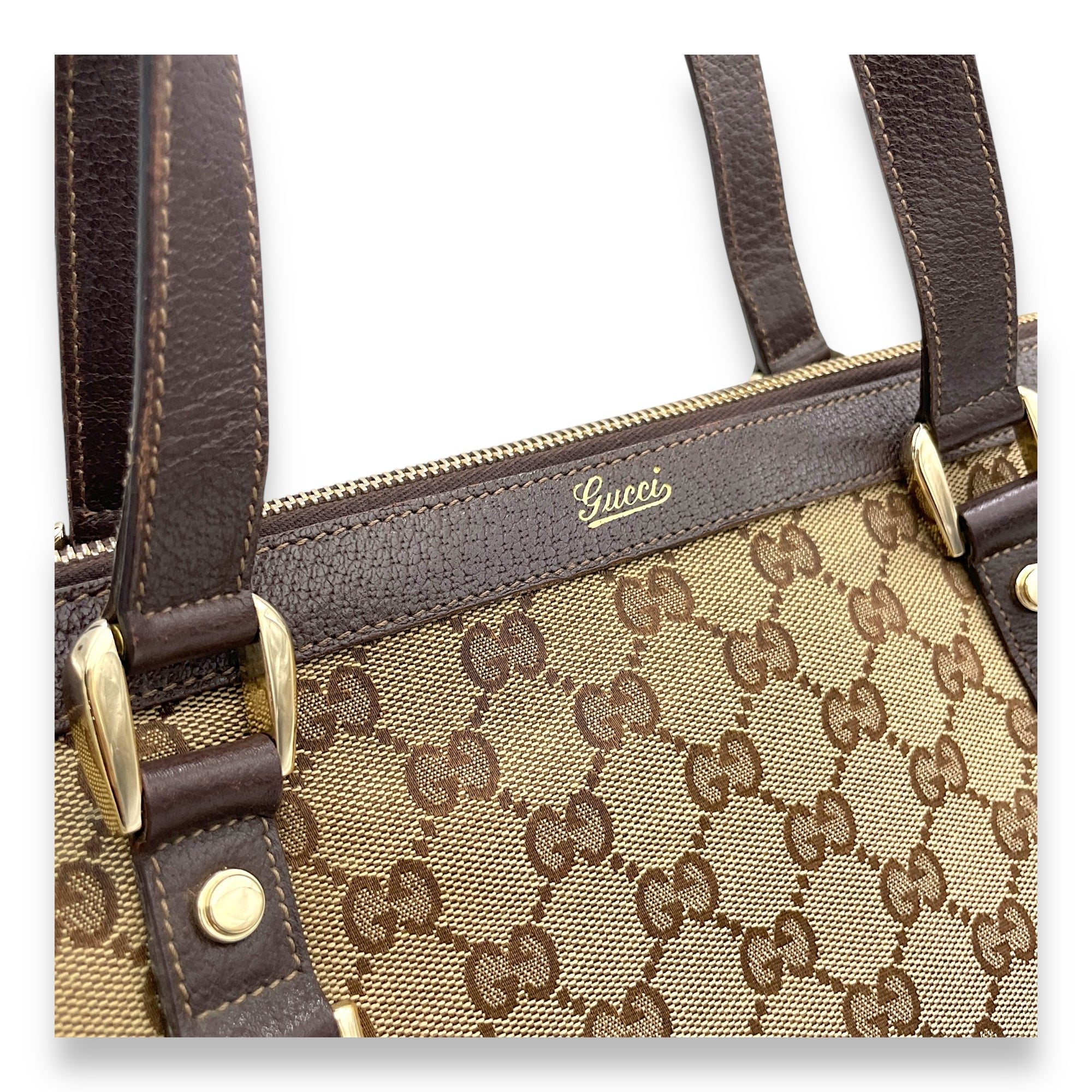 GG Supreme Brown Shoulder Bag in Canvas, Gold hardware