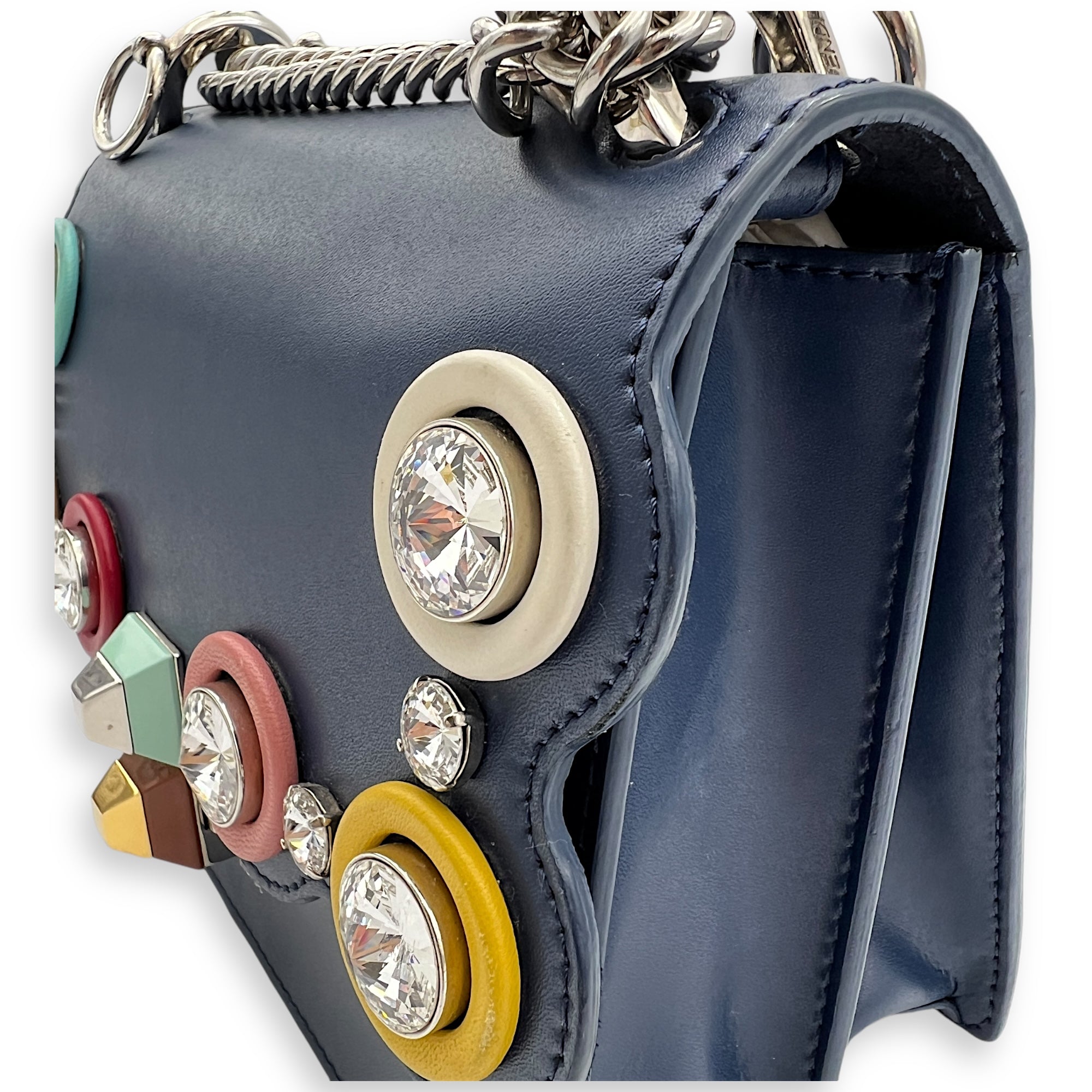 Crystal Studded Kan I Small Crossbody bag in Calfskin, Silver Hardware