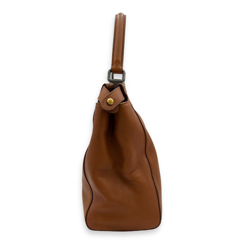 Peekaboo Top handle Bag Medium Brown in Calfskin , Silver Hardware