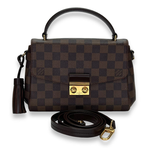 Croisette Damier Ebene Top Handle Bag in Coated Canvas, Gold hardware