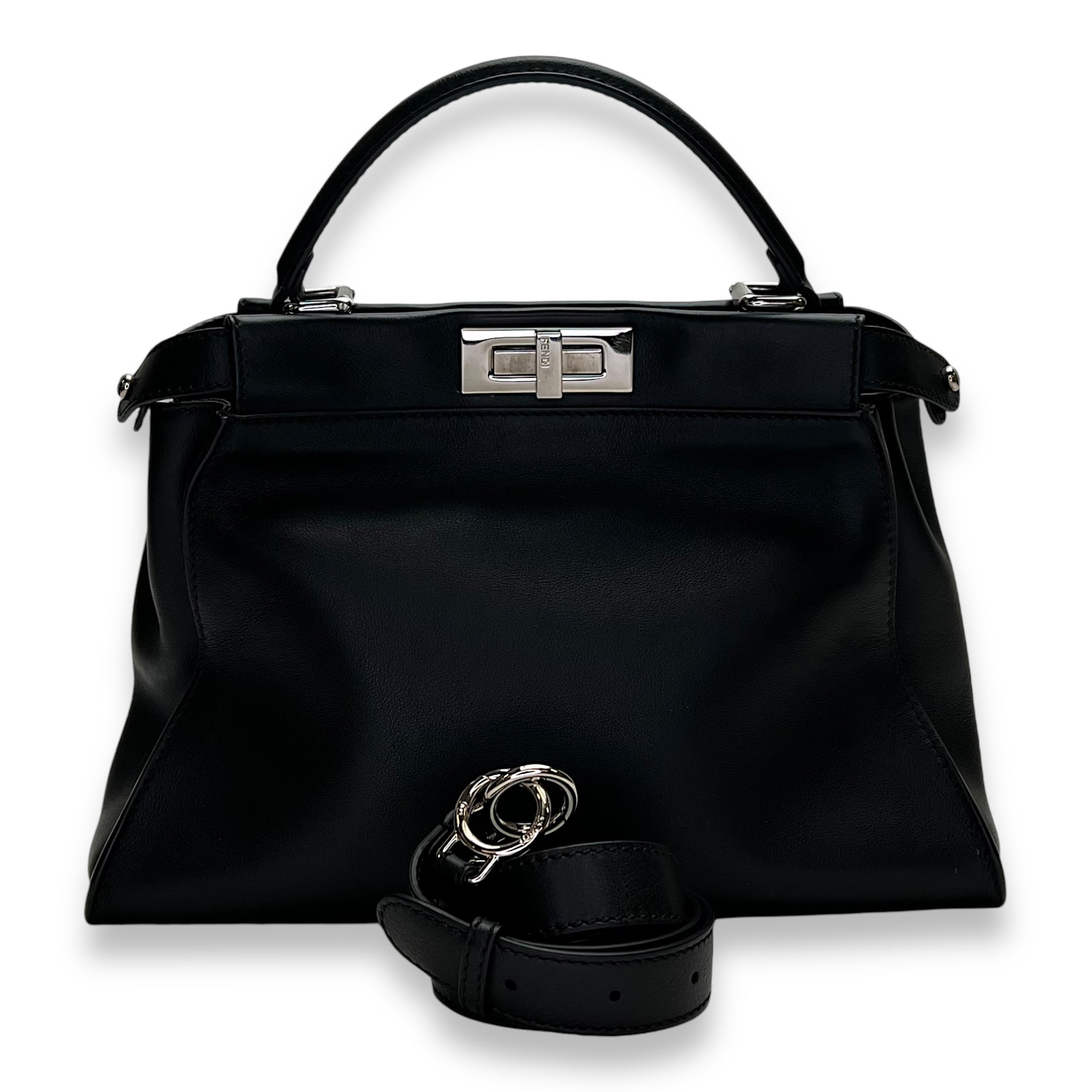 Peekaboo Medium Top handle bag in Calfskin, Silver Hardware