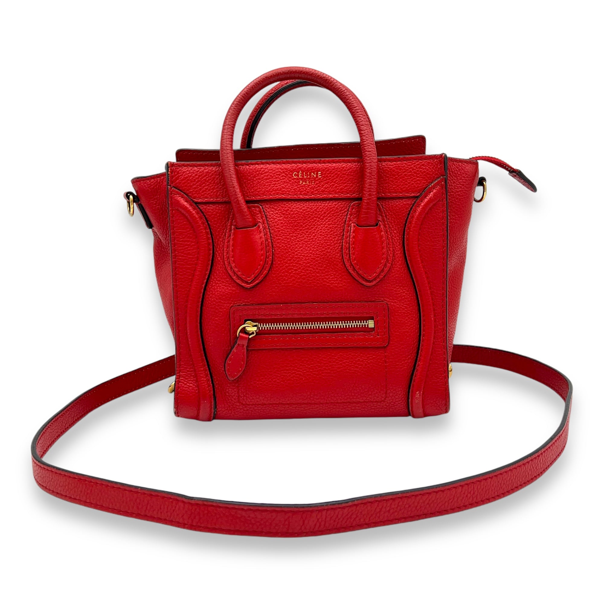 Luggage Crossbody Bag Nano Red in Calfskin, Gold hardware