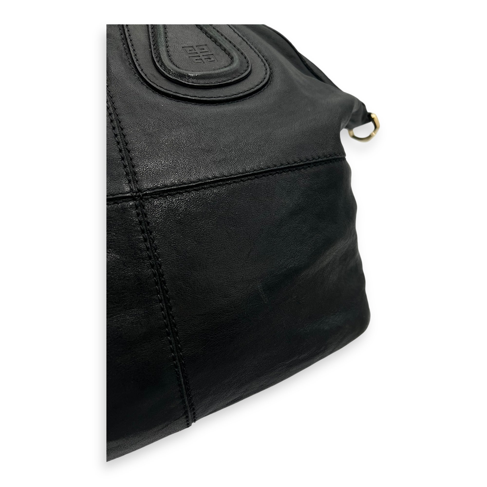 Nightingale Black Top Handle Bag in Lambskin, Gold hardware