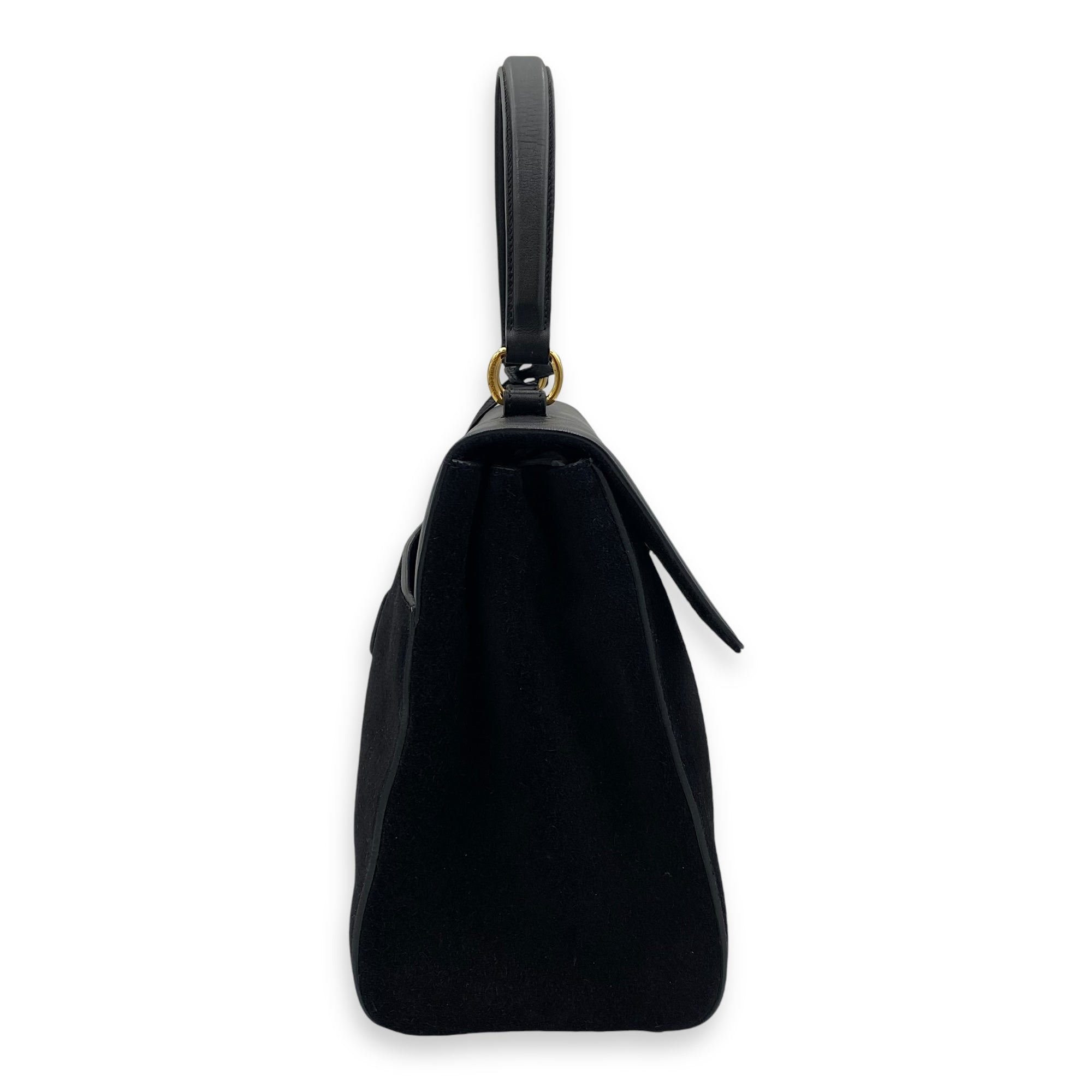 Moujik Top Handle Bag Black in Suede Leather, Gold hardware