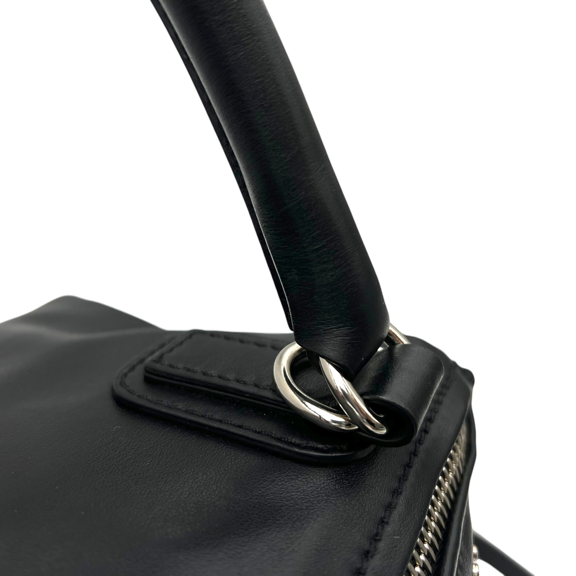 Pandora Top Handle Bag Black in Calfskin, Silver hardware