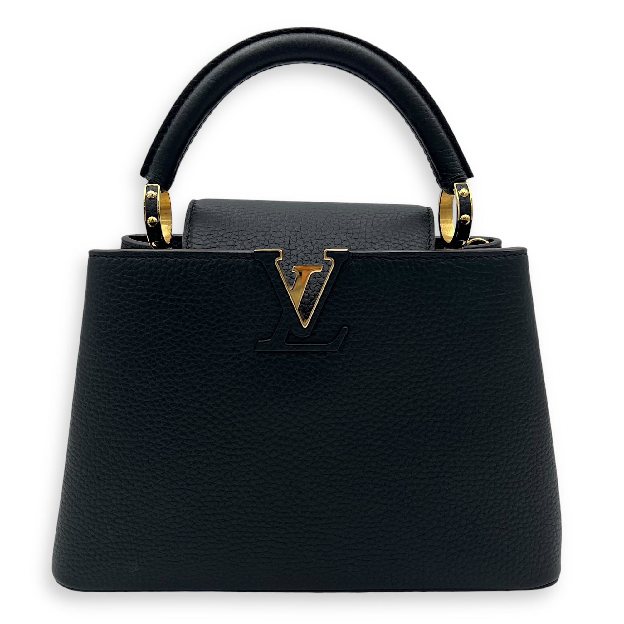 Capucines Top Handle Bag BB Black in Calfskin, Gold hardware