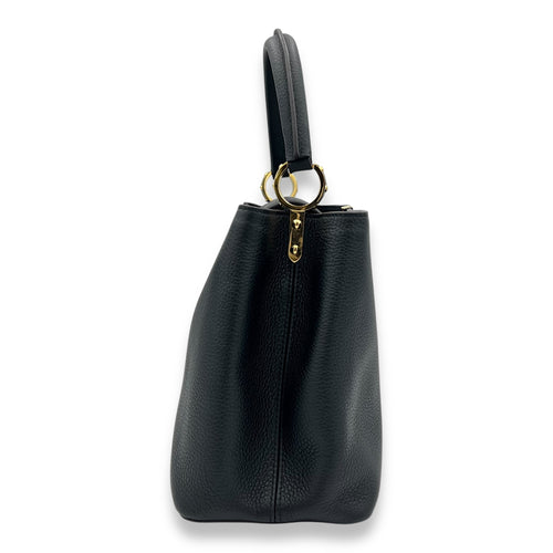 Capucines Medium Black Top Handle Bag in Calfskin, Gold hardware