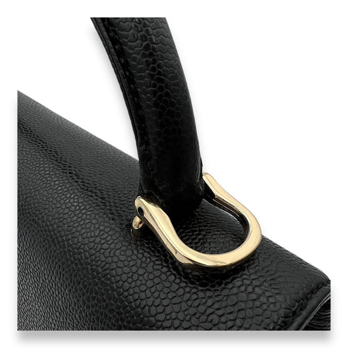 Vintage Kelly Black Top Handle Bag in Caviar Leather, Gold hardware