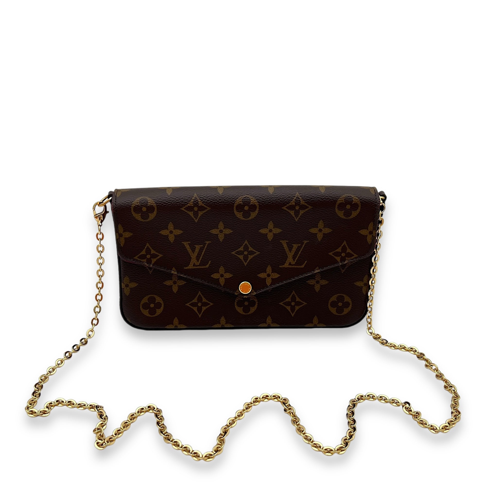 Felicie Wallet On Chain Brown in Monogram Coated Canvas, Gold hardware