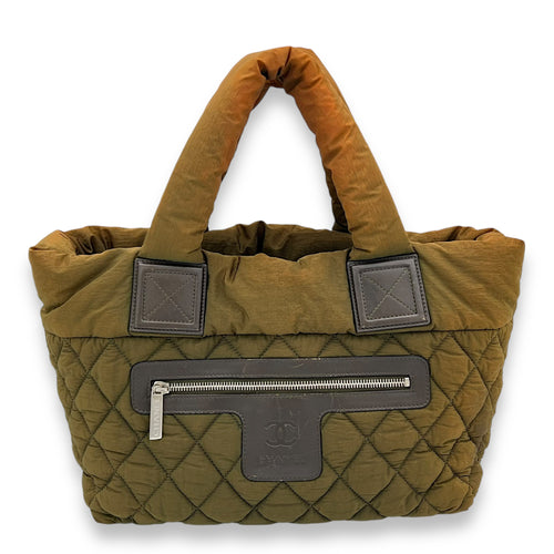 Coco Cocoon Top Handle Bag Green in Nylon, Silver hardware