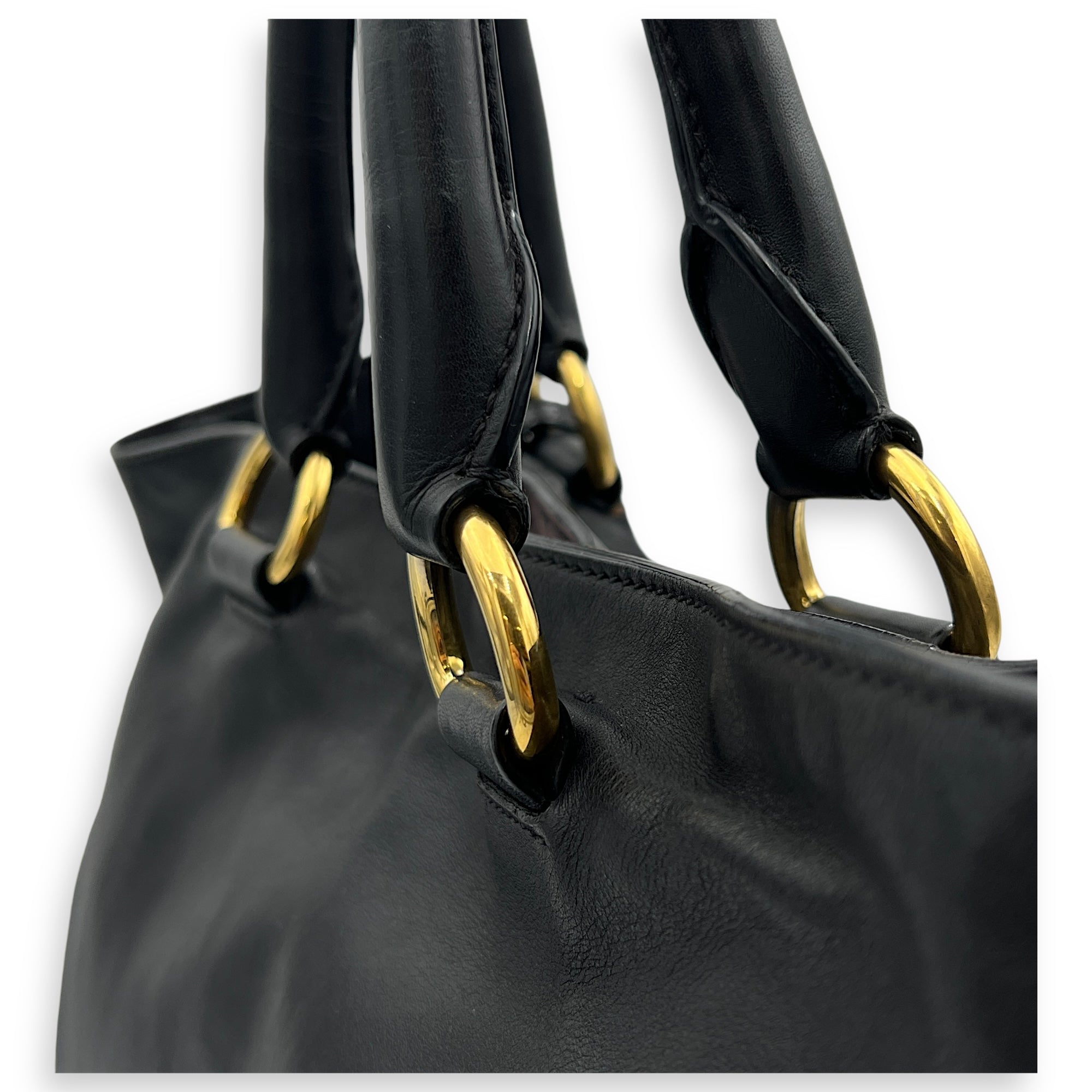 Logo Tote Bag Black in Calfskin, Gold hardware