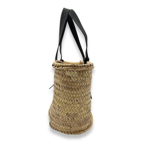 Basket Top Handle Bag Beige in Raffia, Gold hardware