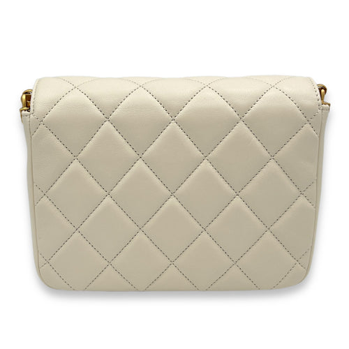 Square Bag Coin Chain Strap Shoulder Bag White in Lambskin, Gold hardware