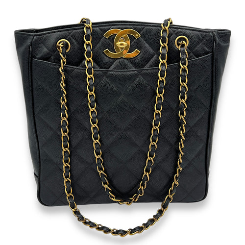 CC Black Tote Bag in Caviar Leather, Gold hardware