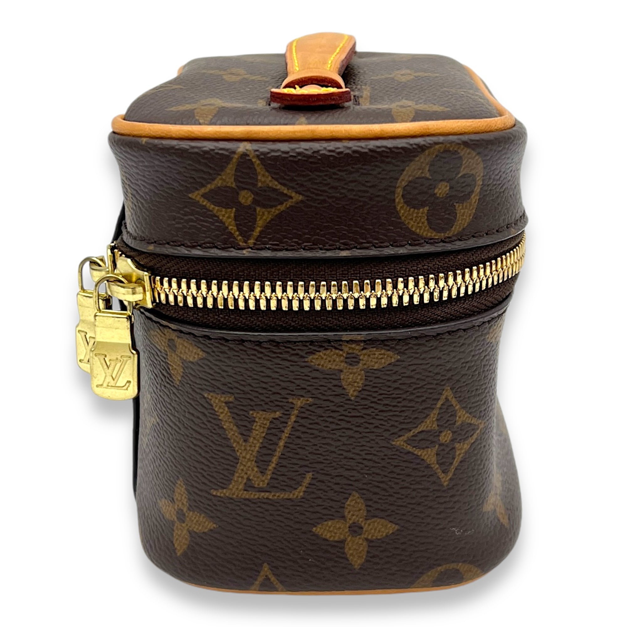 Nice Vanity Bag Nano Brown in Monogram Coated Canvas, Gold hardware