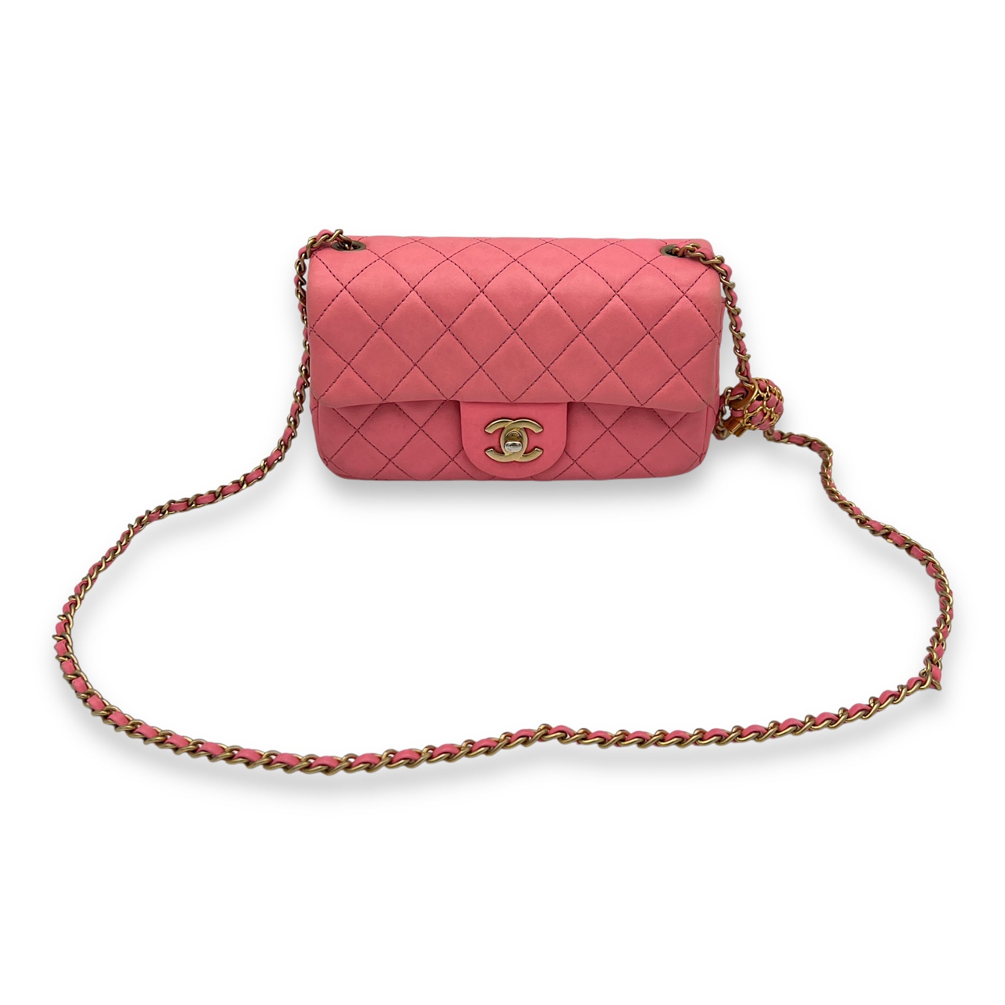 Quilted Pearl Crush Shoulder Bag Pink in Calfskin, Gold hardware