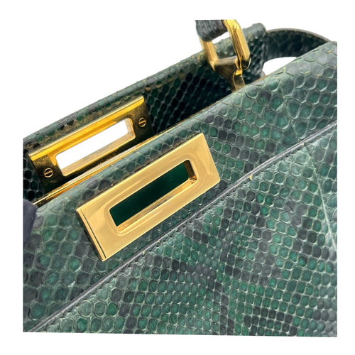 Peekaboo Top Handle Bag Green in Python Embossed Calfskin, Gold hardware