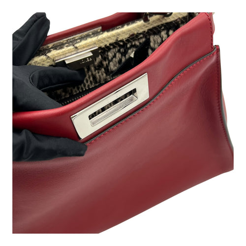 Peekaboo Medium Red Top Handle Bag in Calfskin, Silver hardware