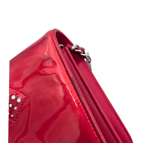 CC Wallet On Chain Red in Patent Leather, Silver hardware