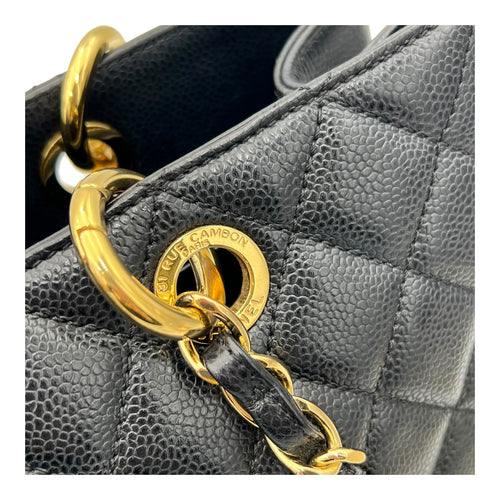 GST Tote Bag Black in Caviar Leather, Gold hardware