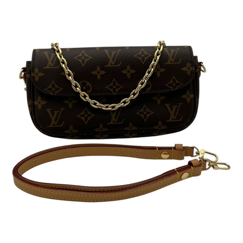 Ivy Wallet On Chain Brown in Monogram Coated Canvas, Gold hardware