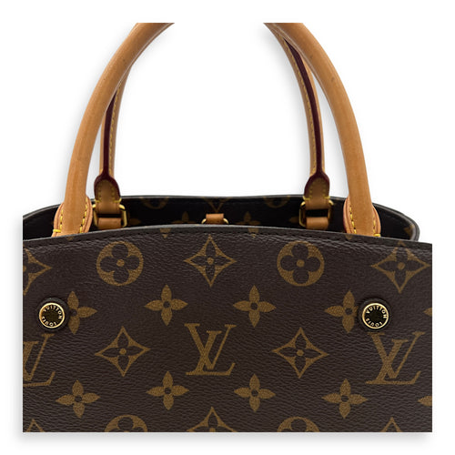 Montaigne Top Handle Bag Brown in Monogram Coated Canvas, Gold hardware