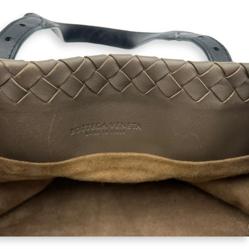 Intrecciato Brown Shoulder Bag in Lambskin, Ruthenium hardware