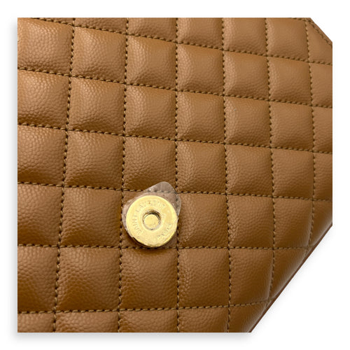 Envelope Medium Brown Shoulder Bag in Calfskin, Gold hardware