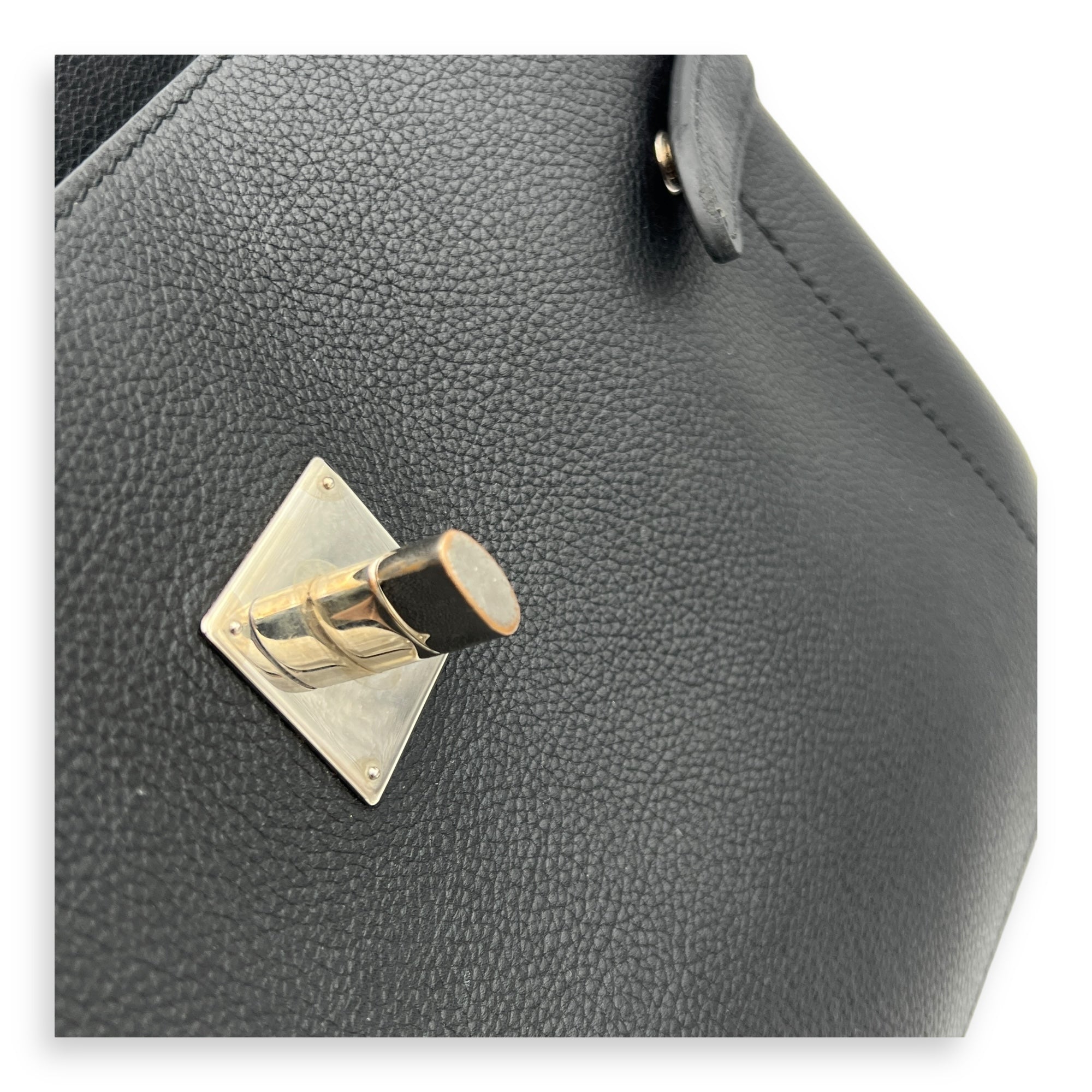 LockMe Ever MM Black Top Handle Bag in Calfskin, Silver hardware